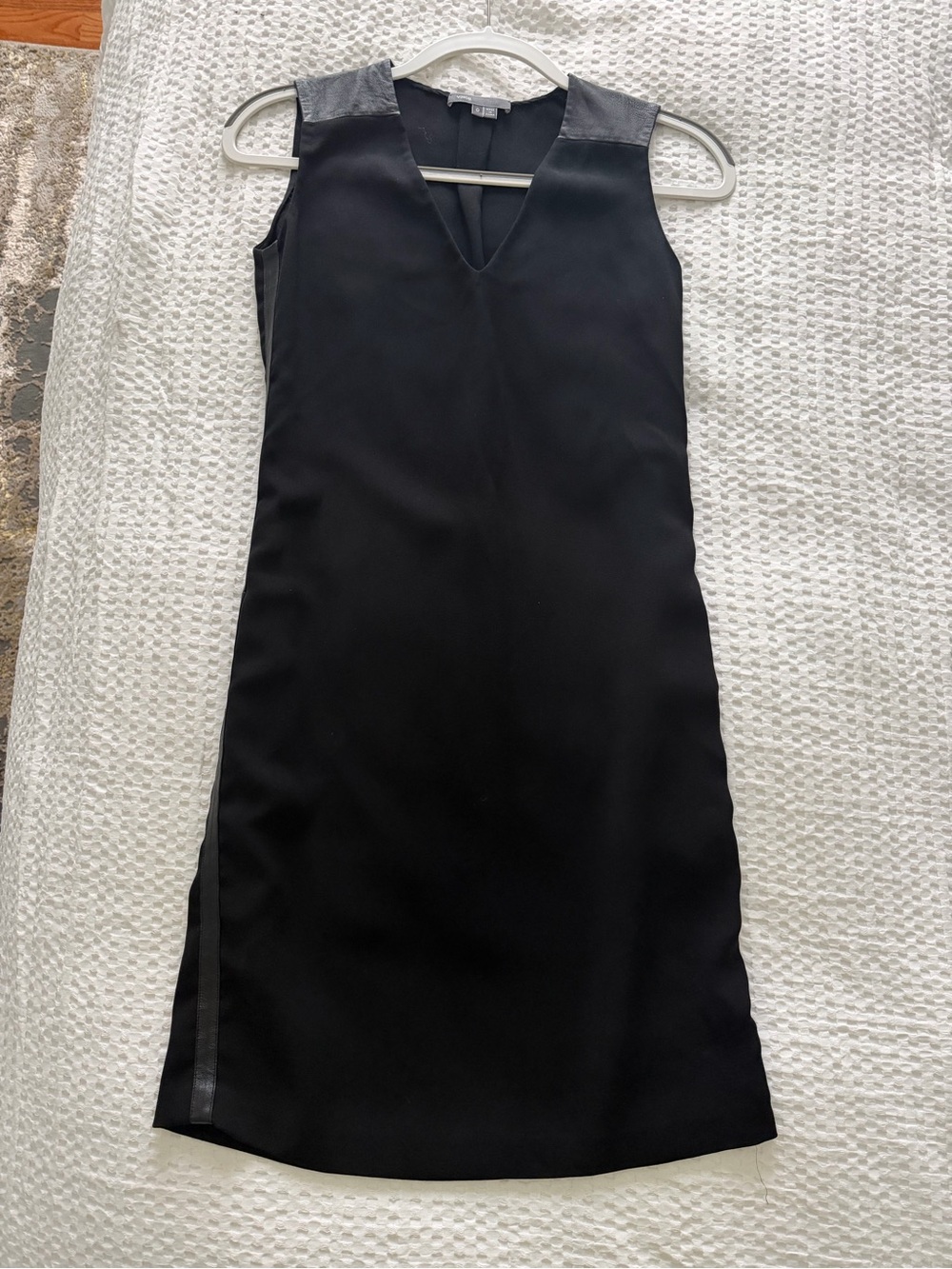 Vince Black Leather Trim Shift Dress Size 0